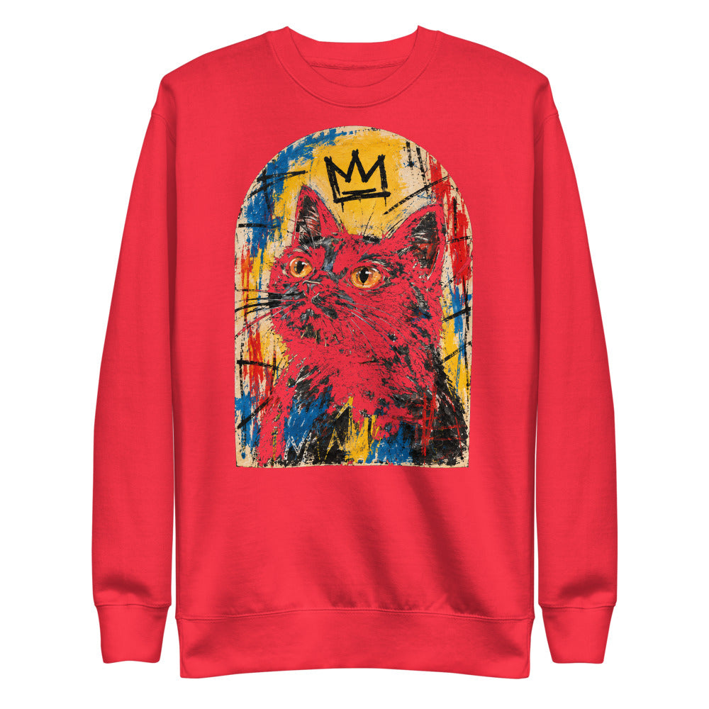 Custom cat portrait sweatshirt, Basquiat style, Red, flat
