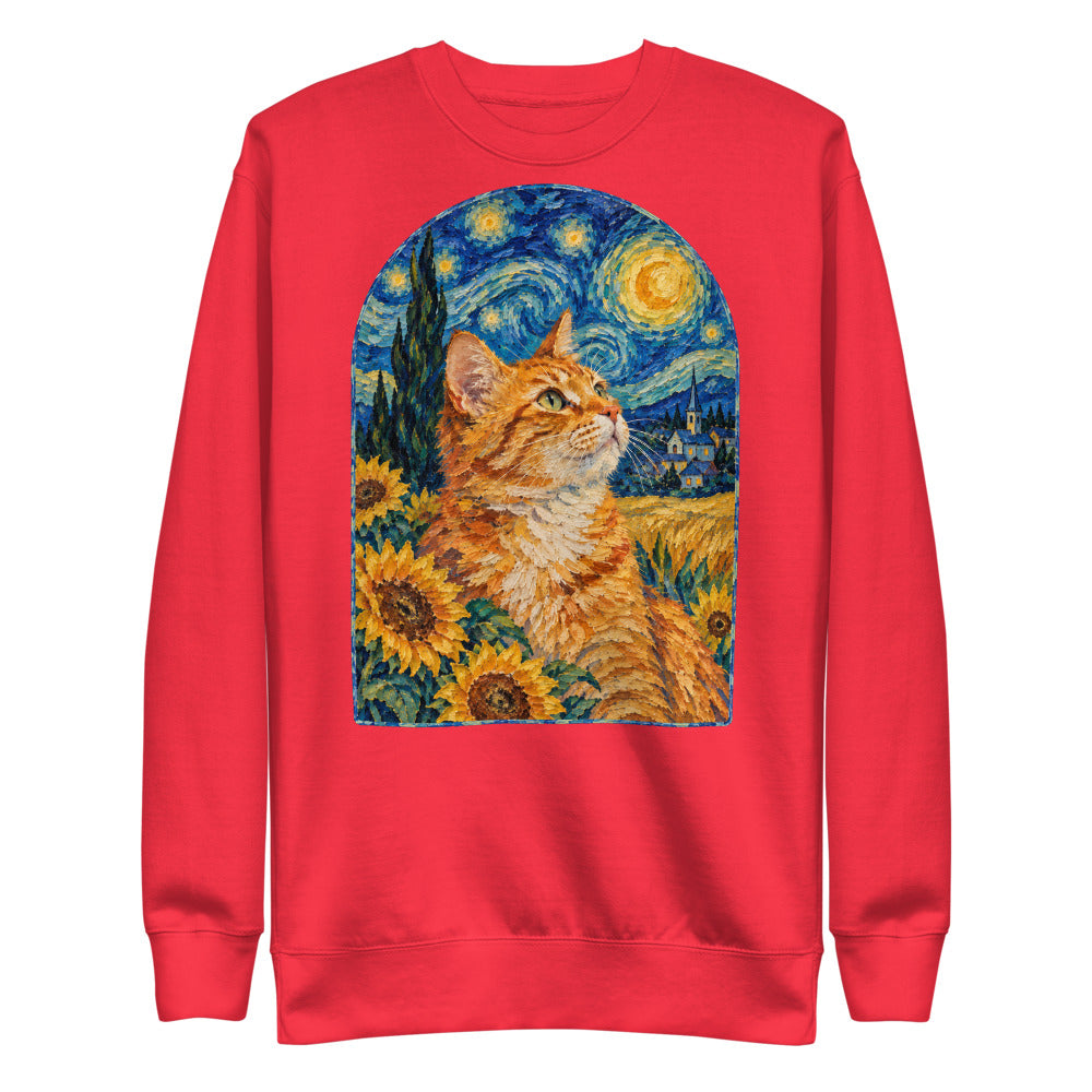 Custom cat portrait sweatshirt, Van Gogh style, Red, flat