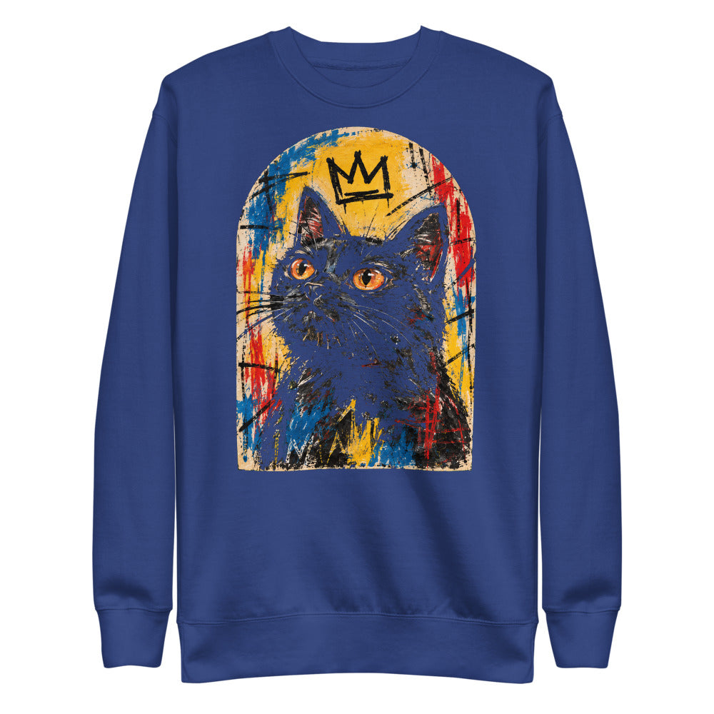Custom cat portrait sweatshirt, Basquiat style, Royal, flat