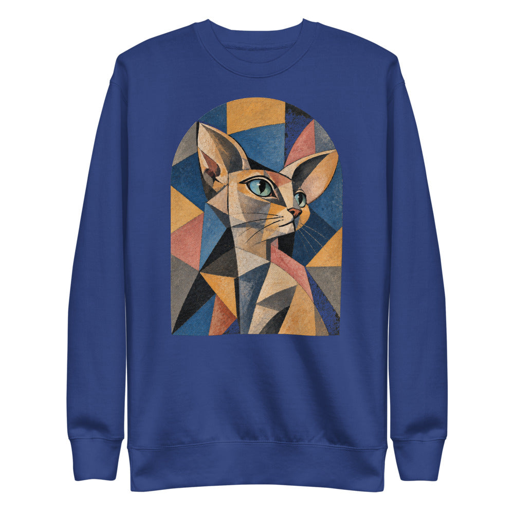 Custom cat portrait sweatshirt, Cubism style, Royal, flat