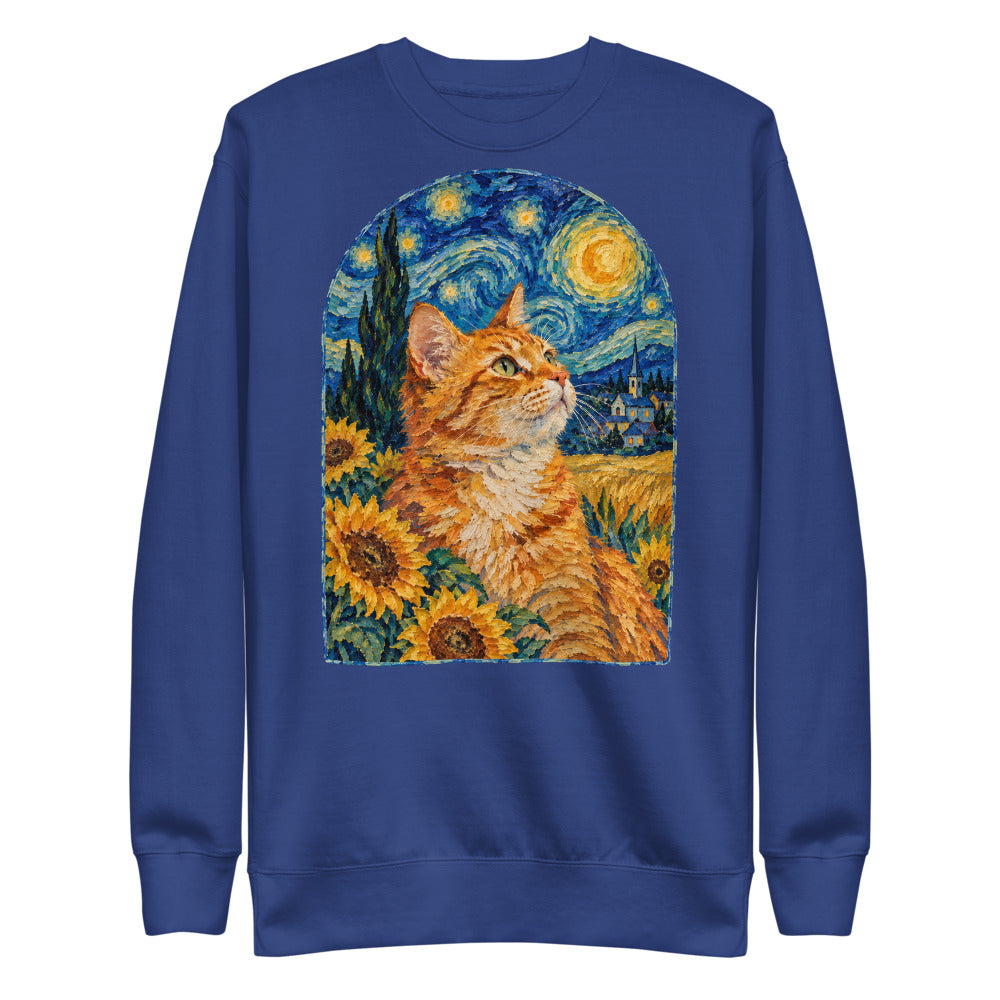 Custom cat portrait sweatshirt, Van Gogh style, Royal, flat