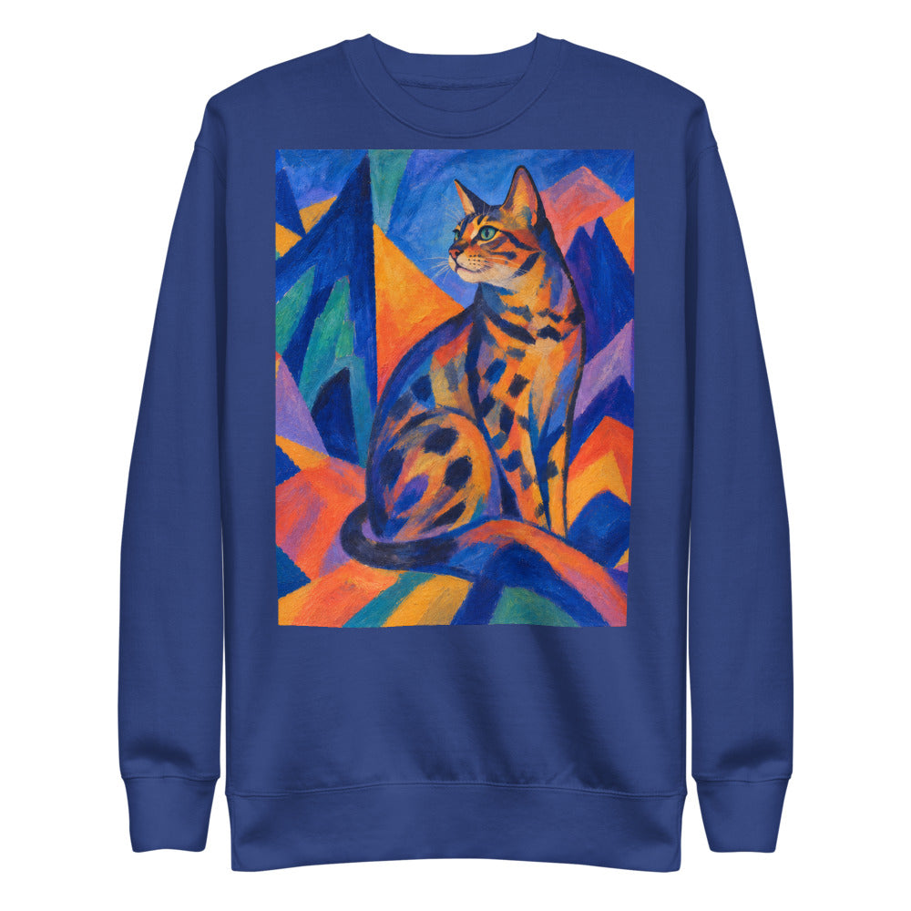 Custom cat portrait sweatshirt, Expressionism style, Royal, flat