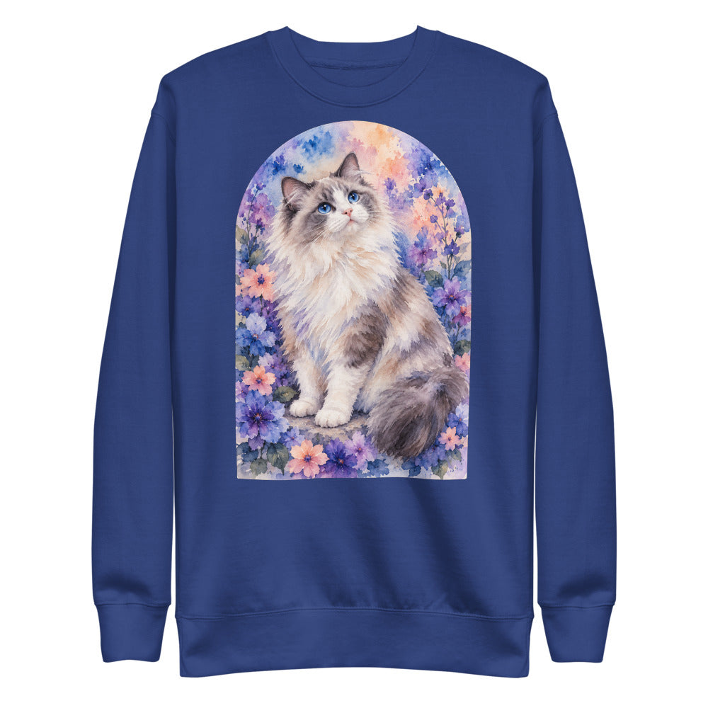 Custom cat portrait sweatshirt, Watercolor style, Royal, flat