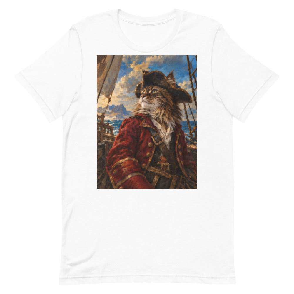 Custom cat portrait t-shirt, Pirate style, White, flat
