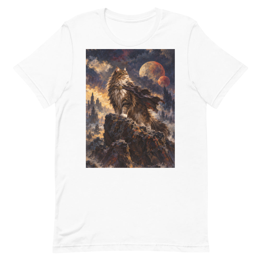 Custom cat portrait t-shirt, Sci-Fi Fantasy style, White, flat