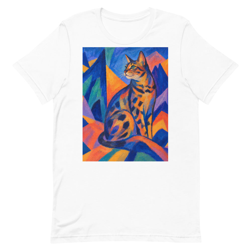 Custom cat portrait t-shirt, Expressionism style, White, flat