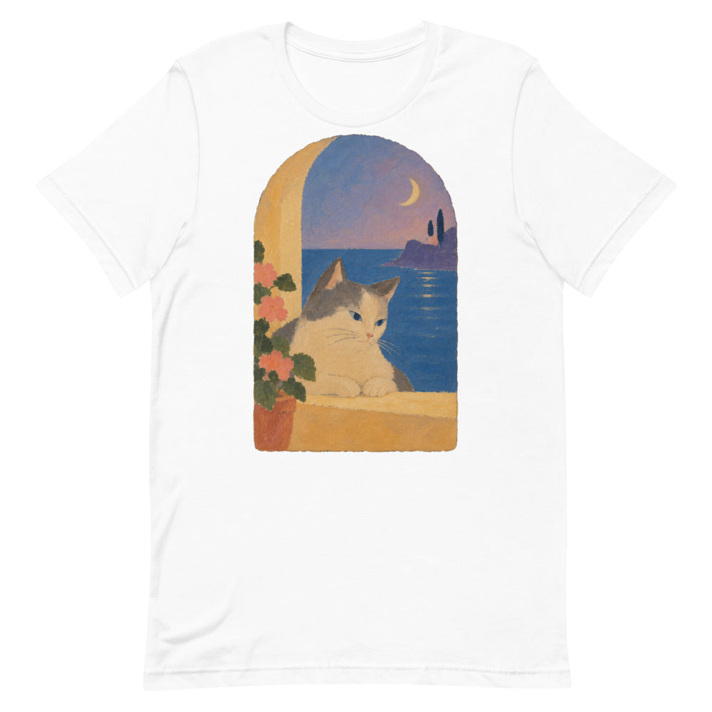 Custom cat portrait t-shirt, Modern Minimalism style, White, flat