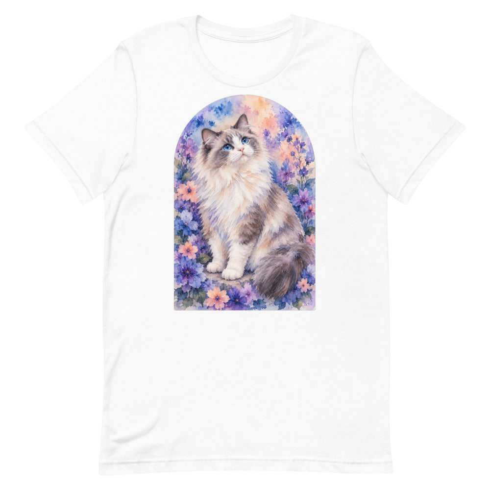 Custom cat portrait t-shirt, Watercolor style, White, flat