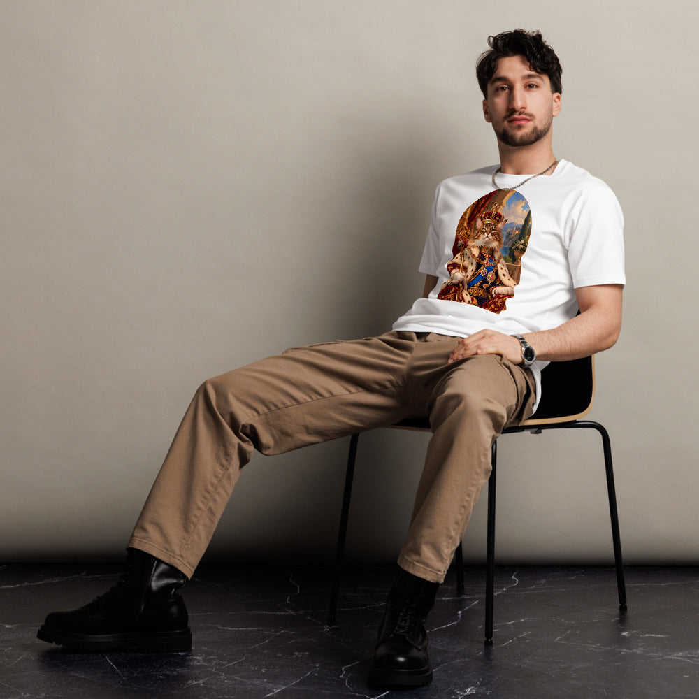 Custom cat portrait t-shirt, Royal style, White, worn