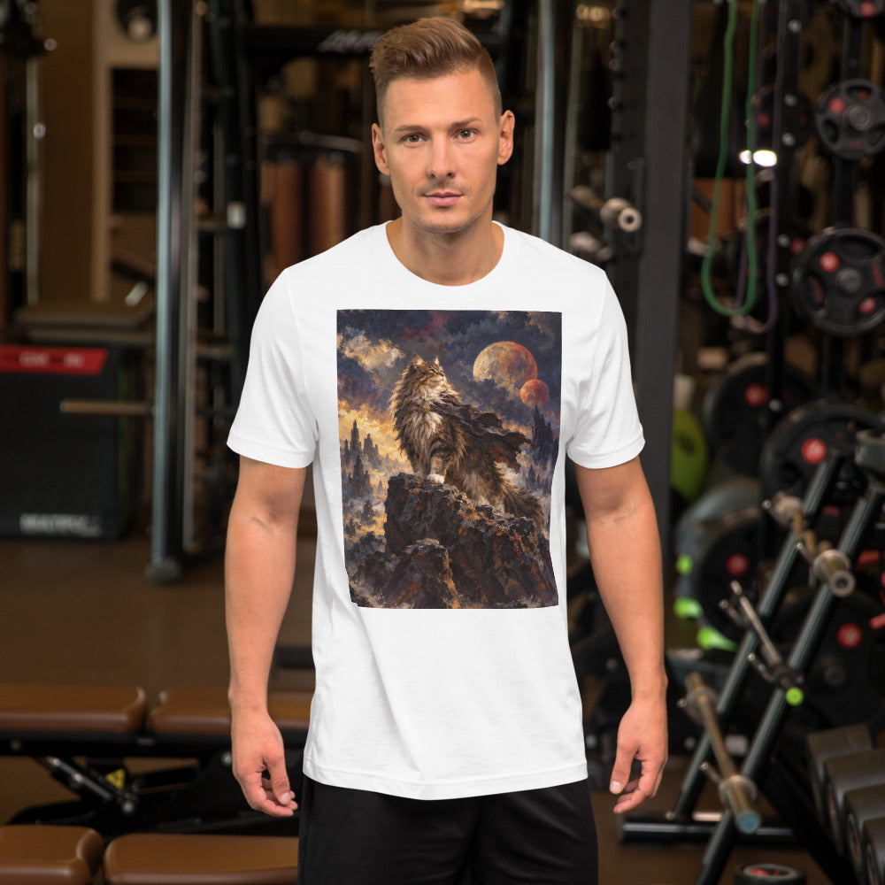 Custom cat portrait t-shirt, Sci-Fi Fantasy style, White, worn