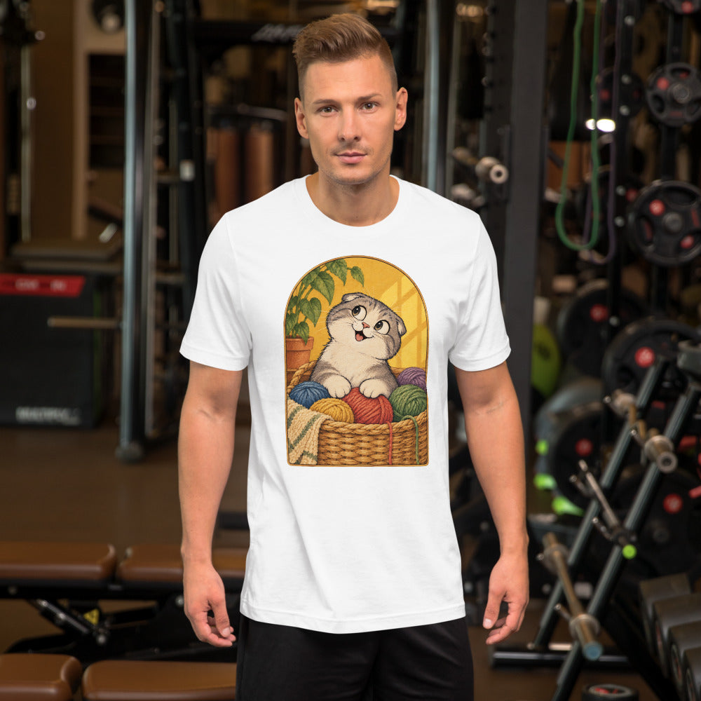 Custom cat portrait t-shirt, Cartoon style, White, worn