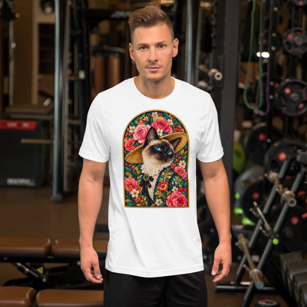 Custom cat portrait t-shirt, Pop Art style, White, worn