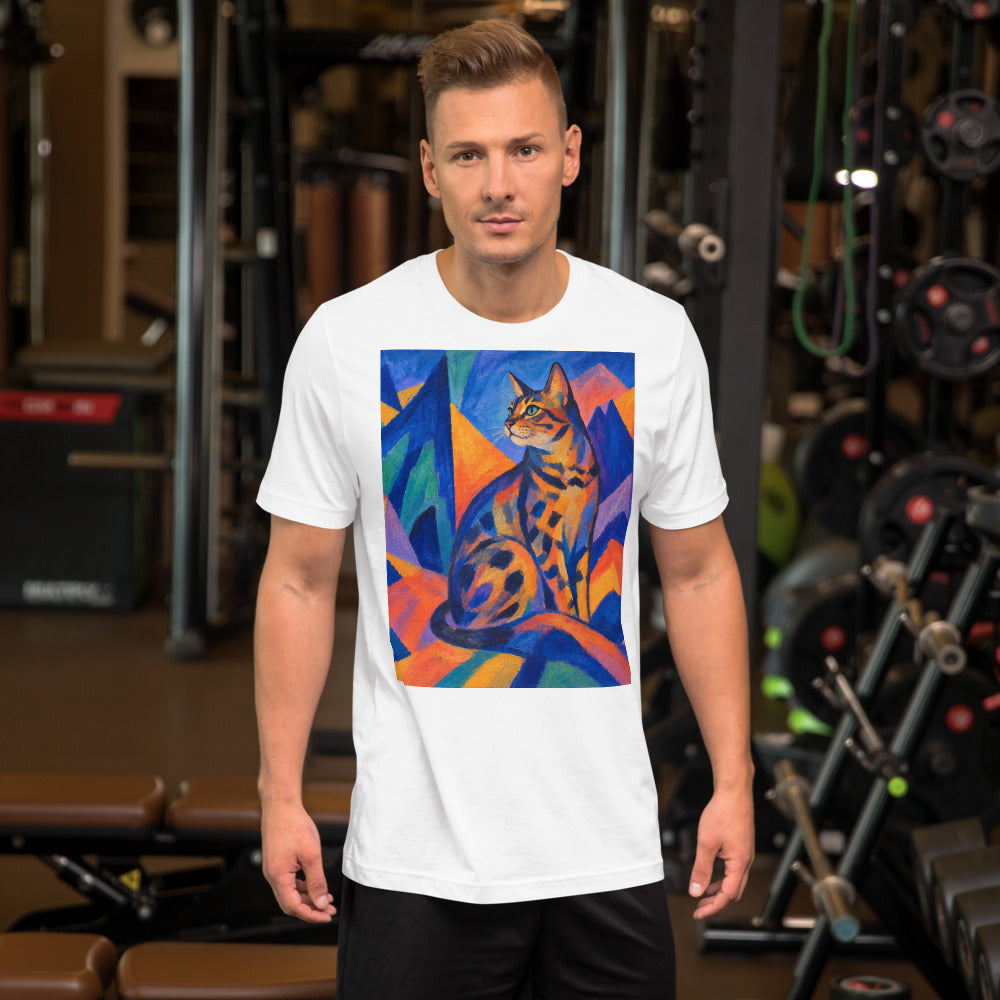 Custom cat portrait t-shirt, Expressionism style, White, worn