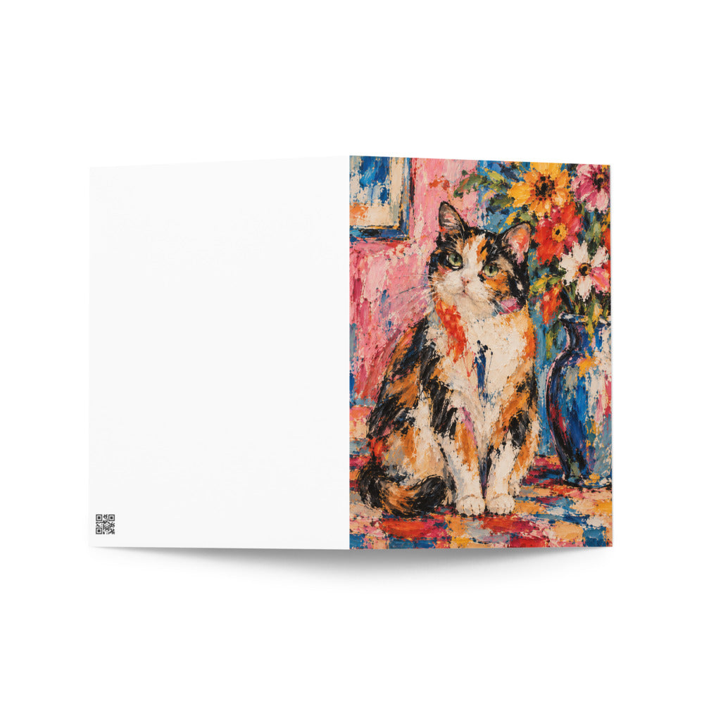 Custom cat portrait greeting card in the Abstract Expressionism style