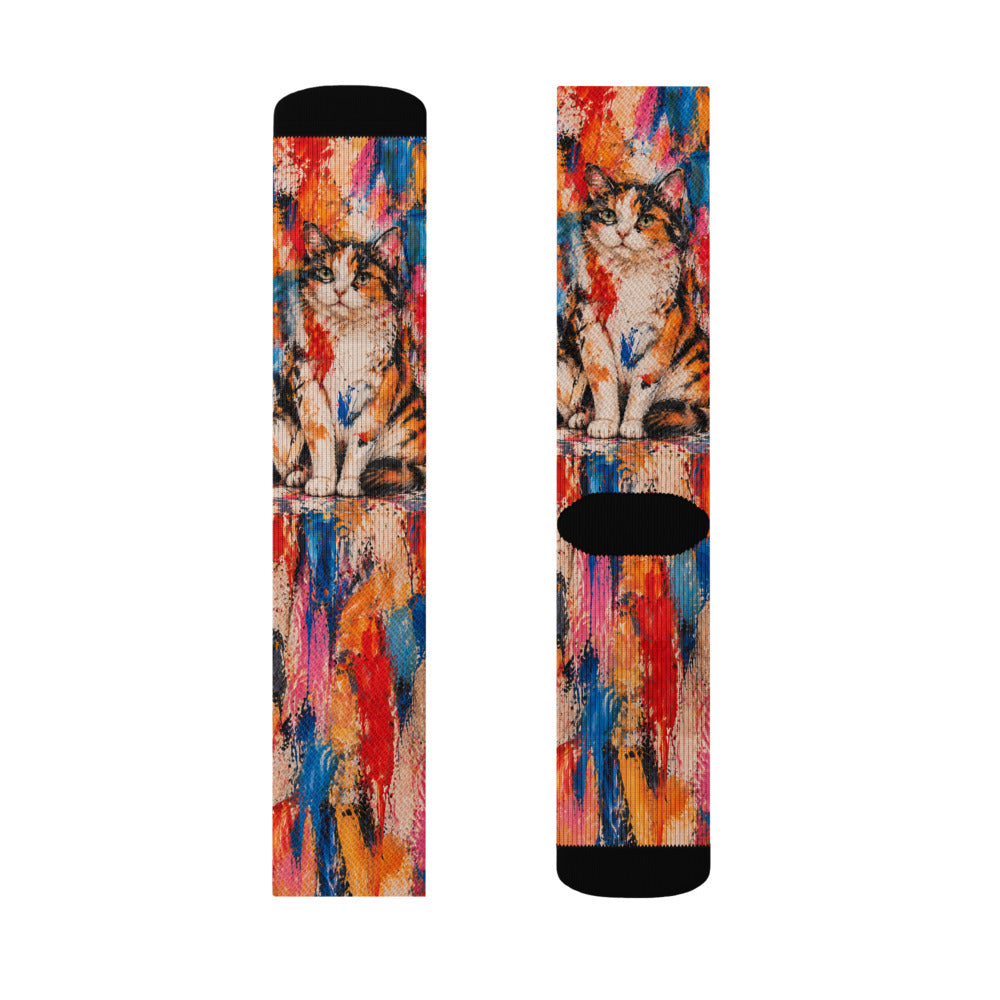 Custom cat portrait socks in the Abstract Expressionism style