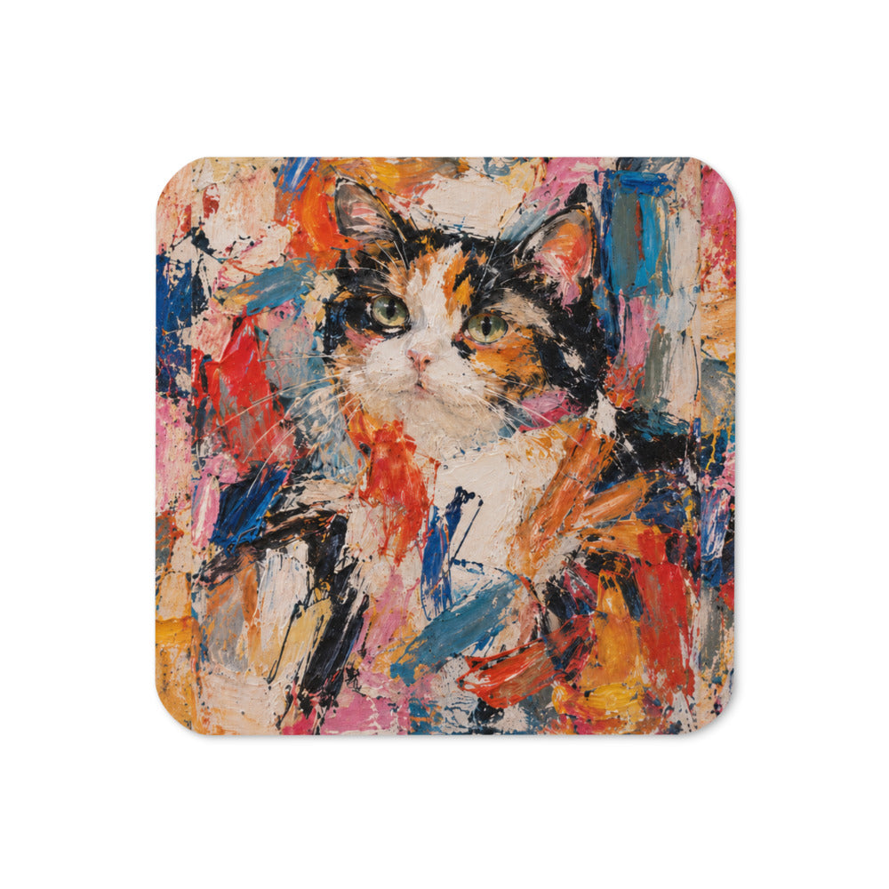 Custom cat portrait coaster in the Abstract Expressionism style