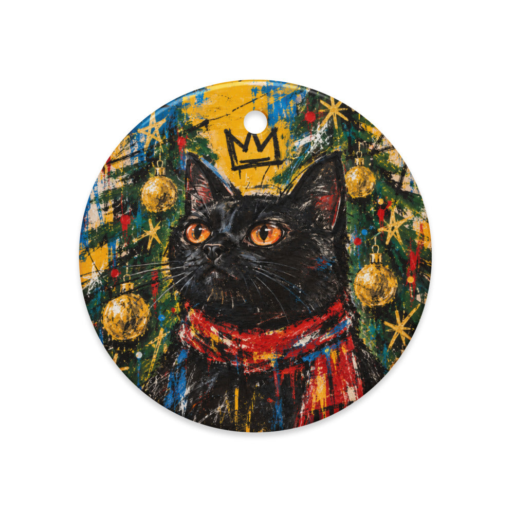 Custom cat portrait ornament in the Basquiat style