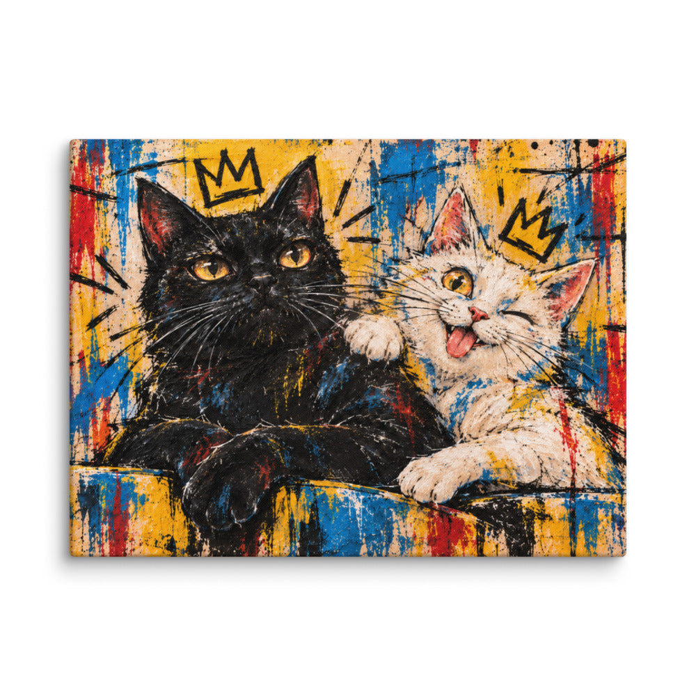 Basquiat portrait of 2 cats, canvas print