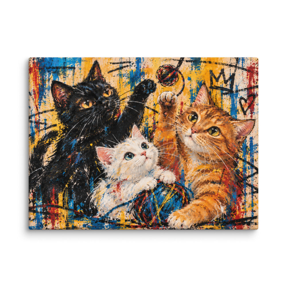 Basquiat portrait of 3 cats, canvas print