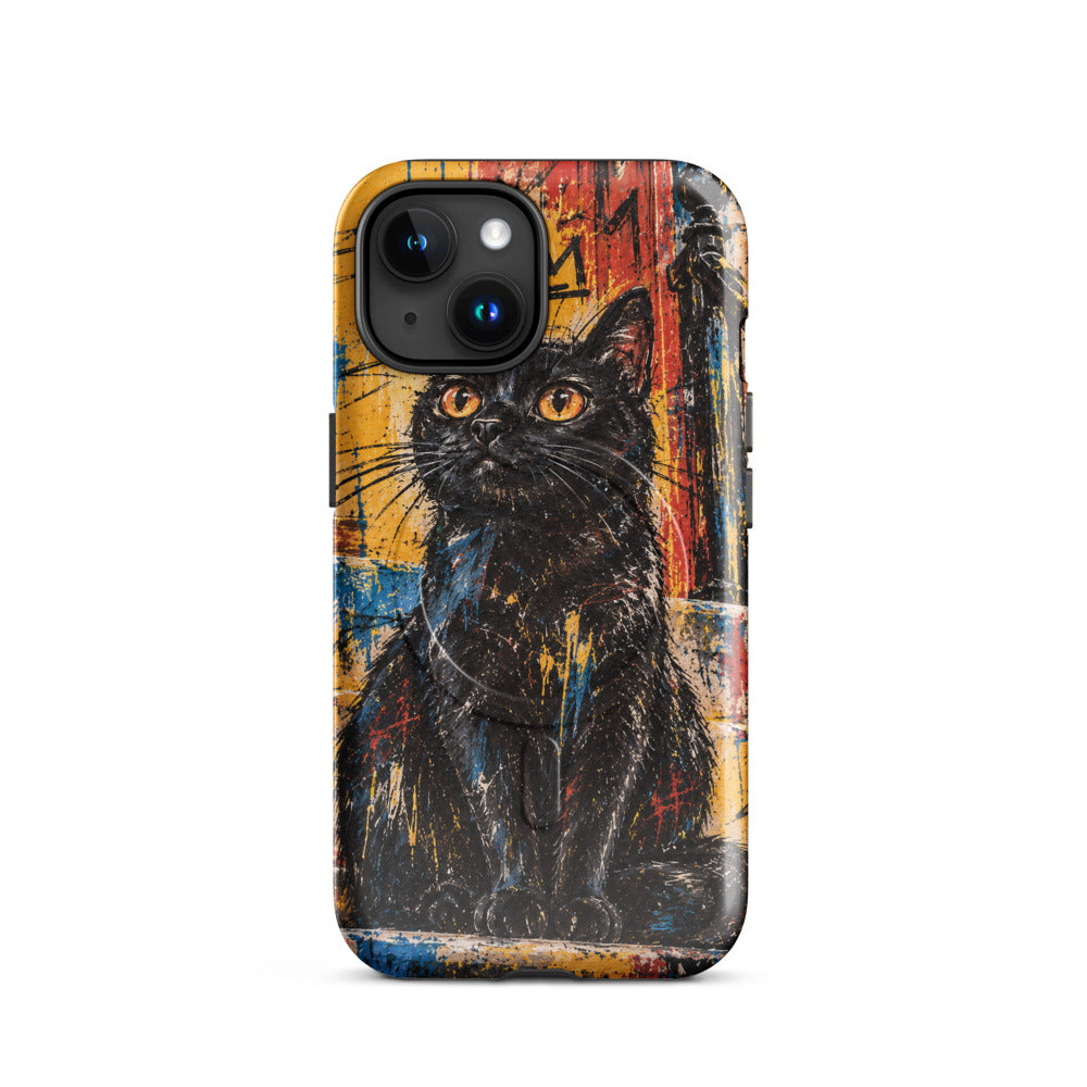 Custom cat portrait phone case in the Basquiat style