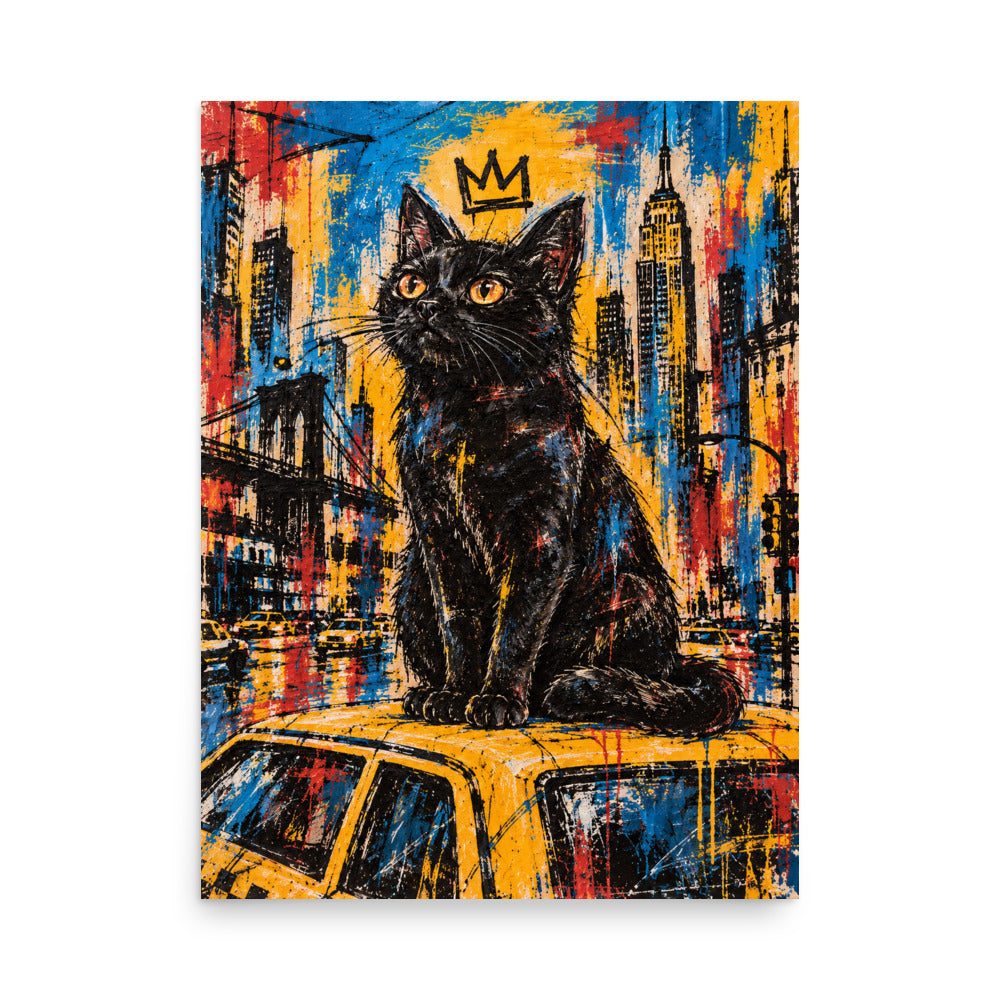 Custom cat portrait poster in the Basquiat style