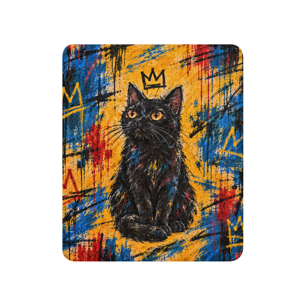 Custom cat portrait blanket in the Basquiat style