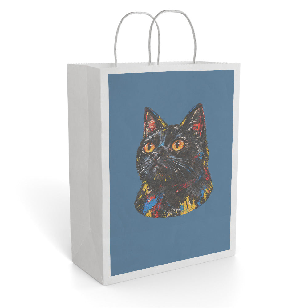 Custom cat portrait gift bag in the Basquiat style