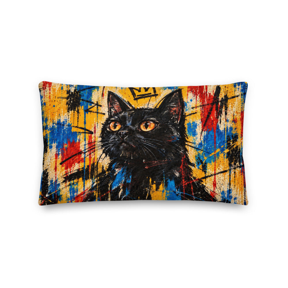 Custom cat portrait lumbar pillow, Basquiat style, 20" x 12", lumbar