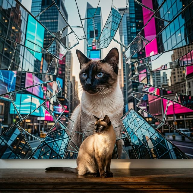 Neon Reflection Canvas room mockup; custom cat portrait canvas from photo in the Neon Reflection style; pointed cat; proof before print.