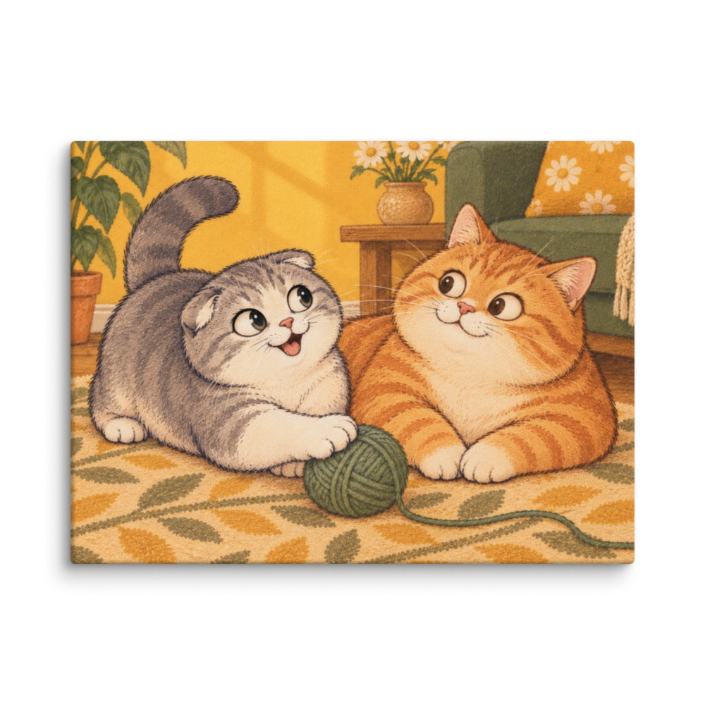 Cartoon portrait of 2 cats, canvas print