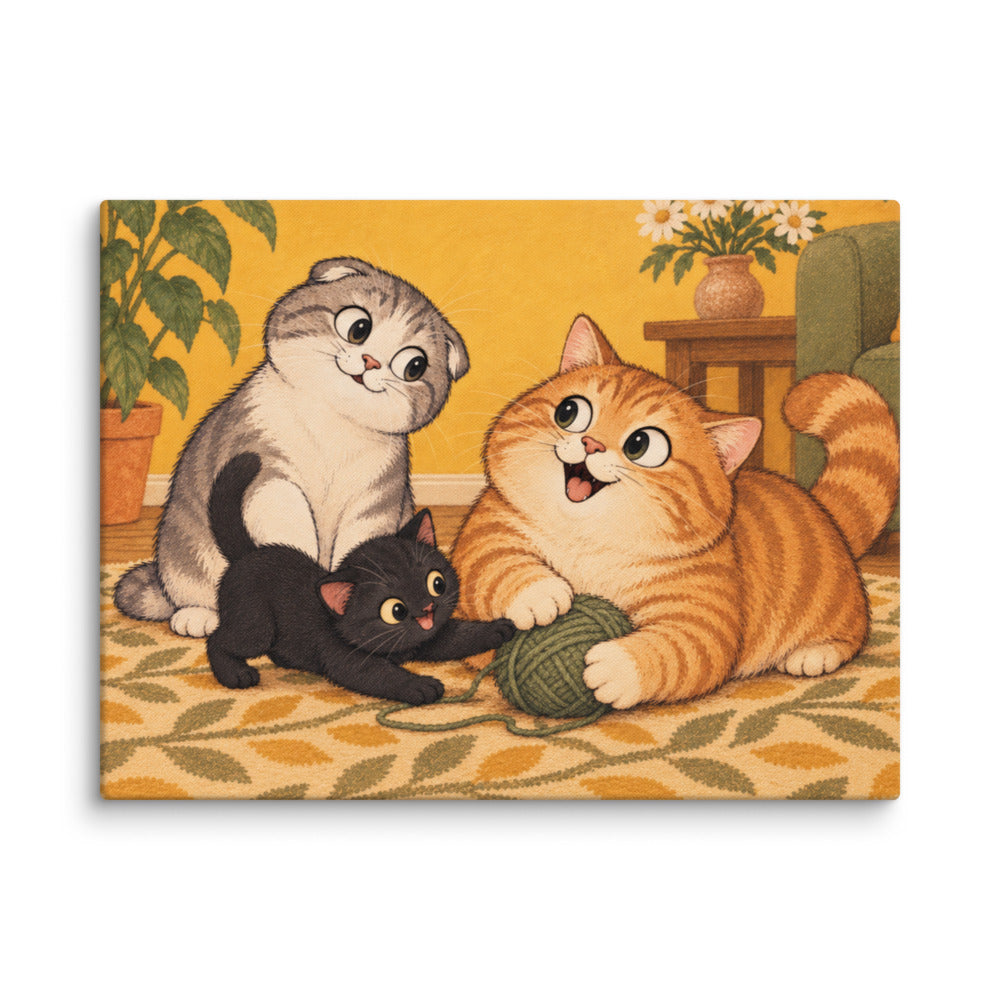Cartoon portrait of 3 cats, canvas print