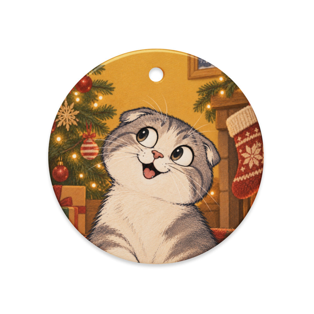 Custom cat portrait ornament in the Cartoon style