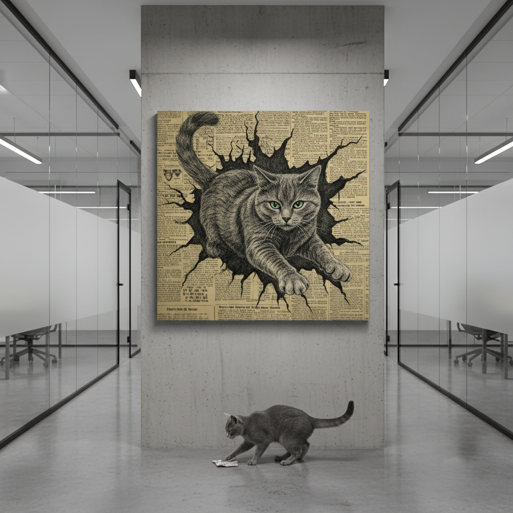 Charcoal Sketch Canvas room mockup; custom cat portrait canvas from photo in the Charcoal Sketch style; gray cat; proof before print.