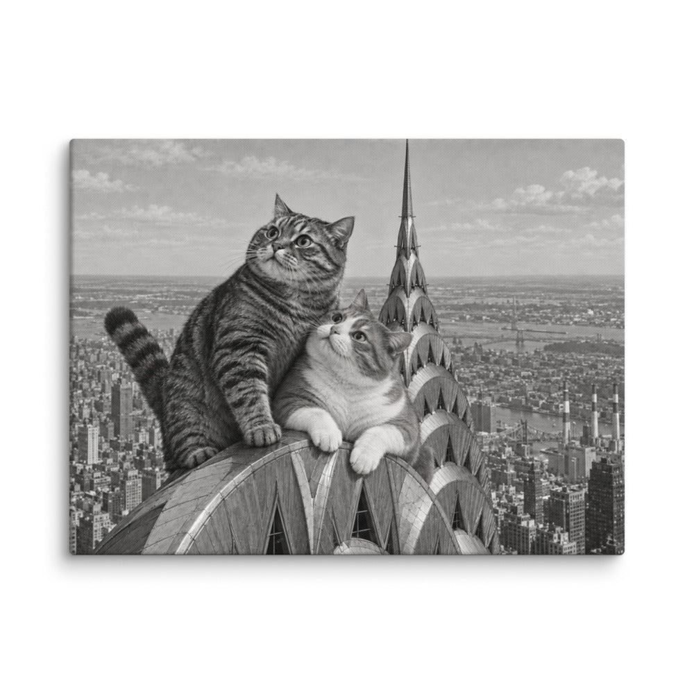 Chrysler Building portrait of 2 cats, canvas print