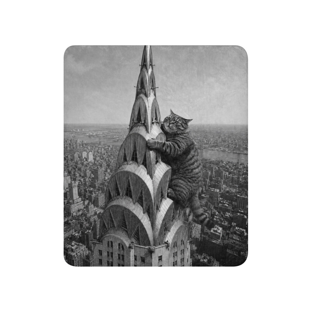 Custom cat portrait blanket in the Chrysler Building style