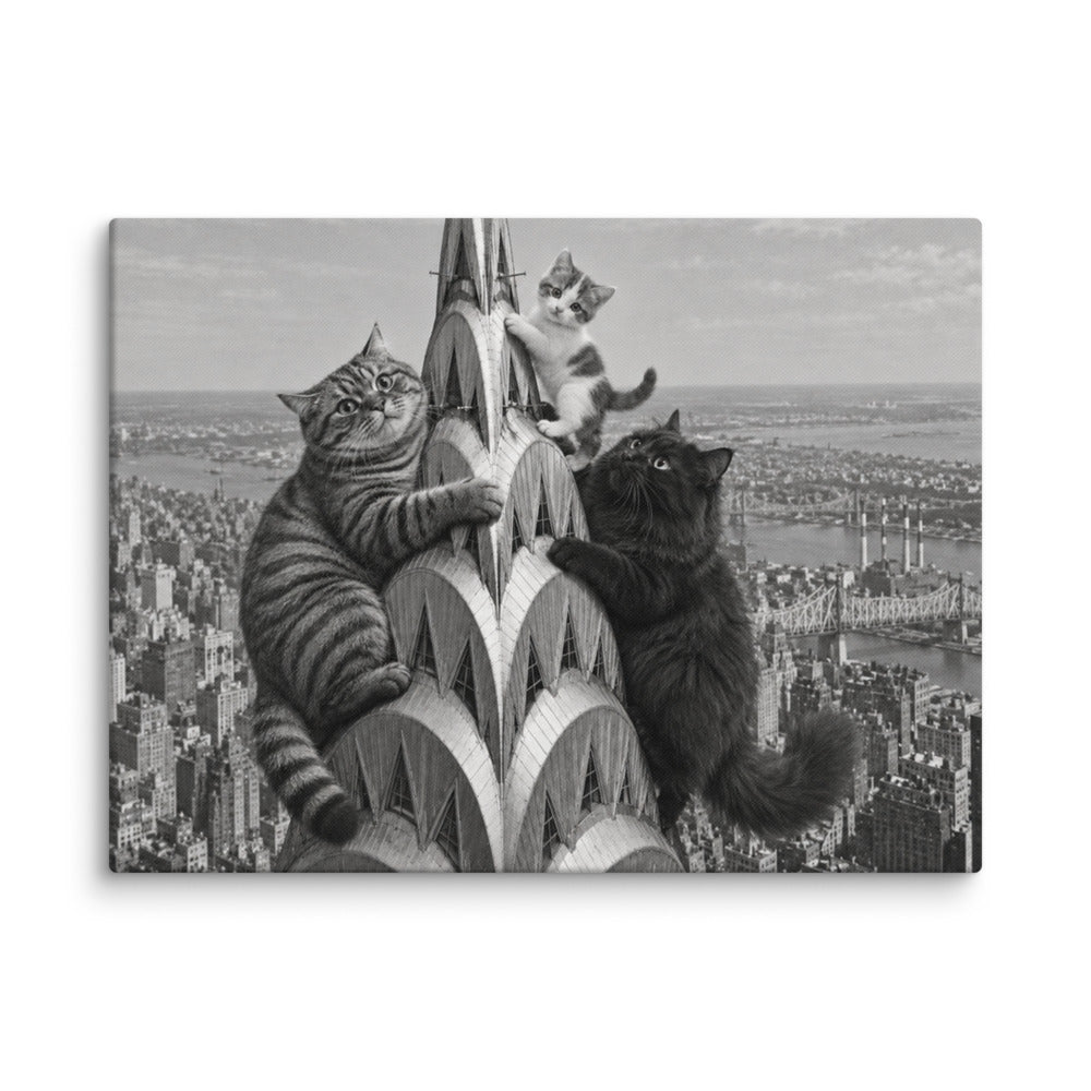Chrysler Building portrait of 3 cats, canvas print