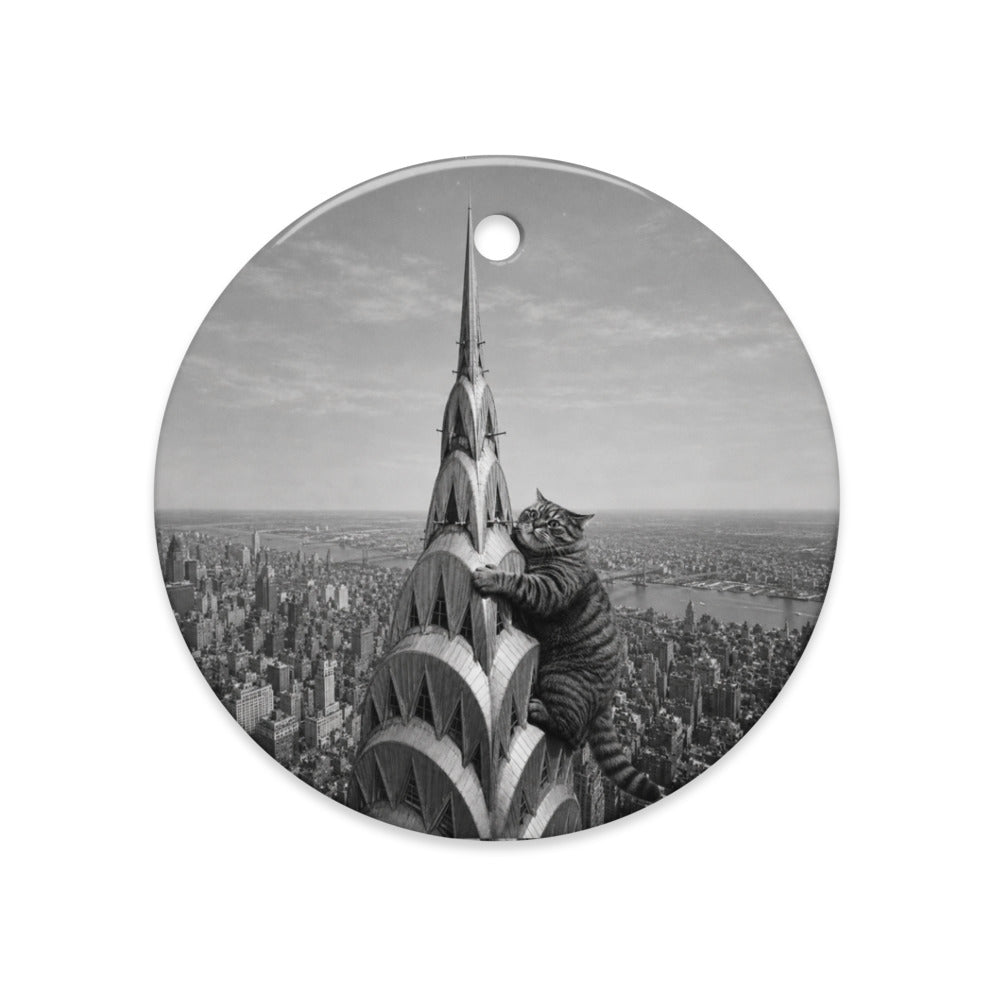 Custom cat portrait ornament in the Chrysler Building style