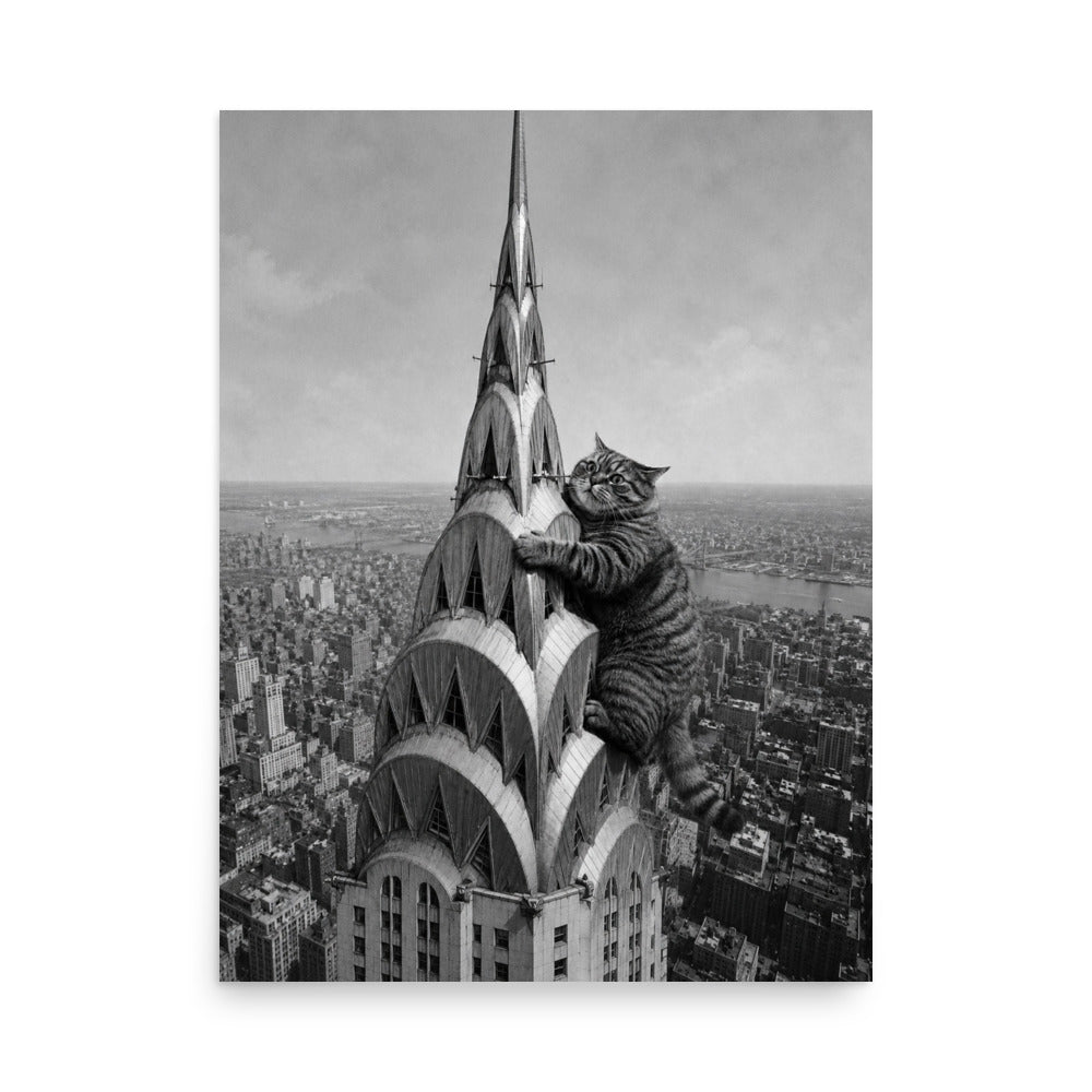 Custom cat portrait poster in the Chrysler Building style