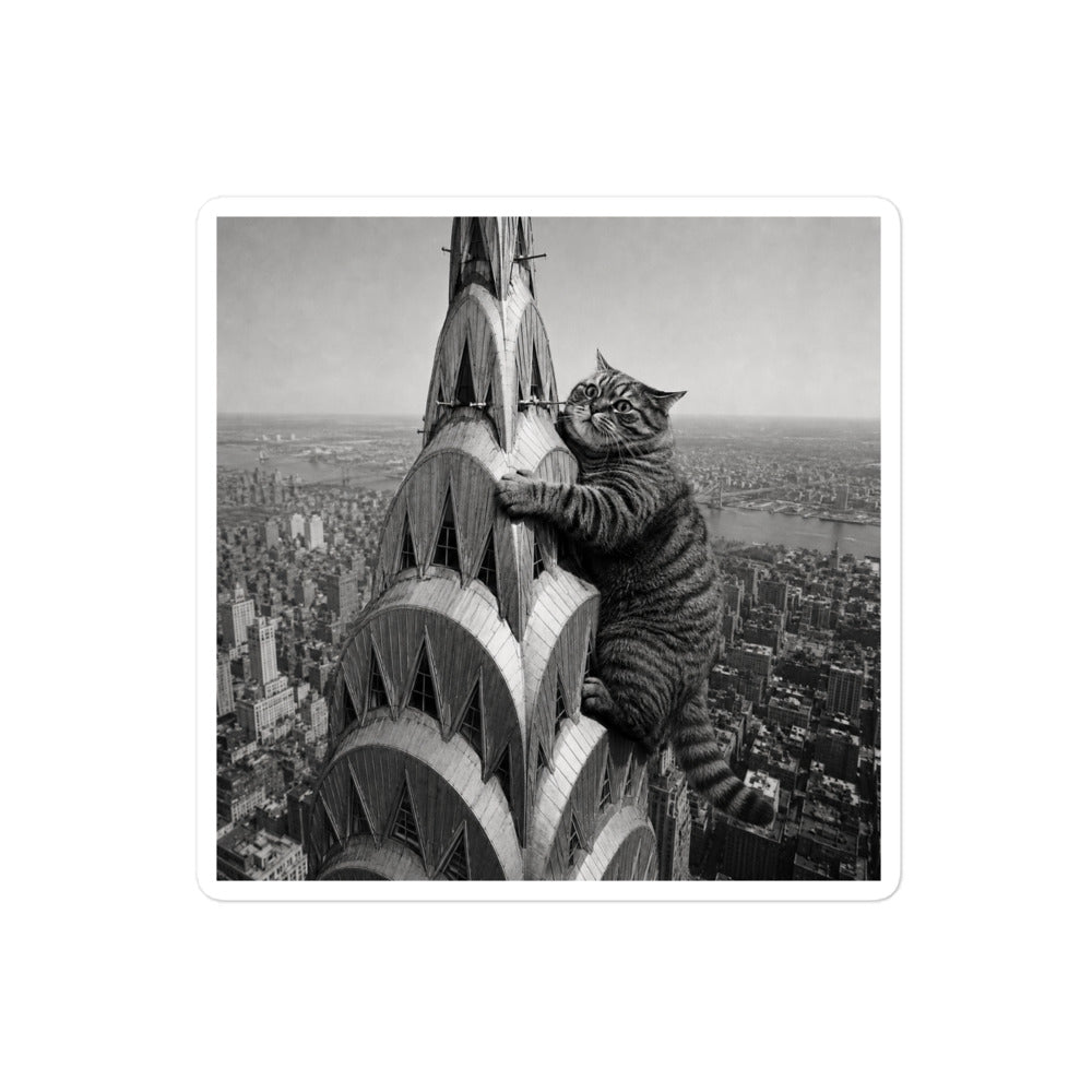 Custom cat portrait sticker in the Chrysler Building style