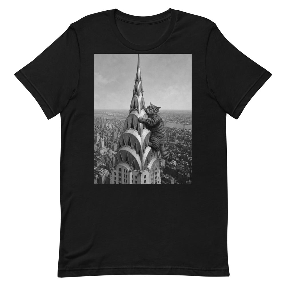 Custom cat portrait t-shirt in the Chrysler Building style