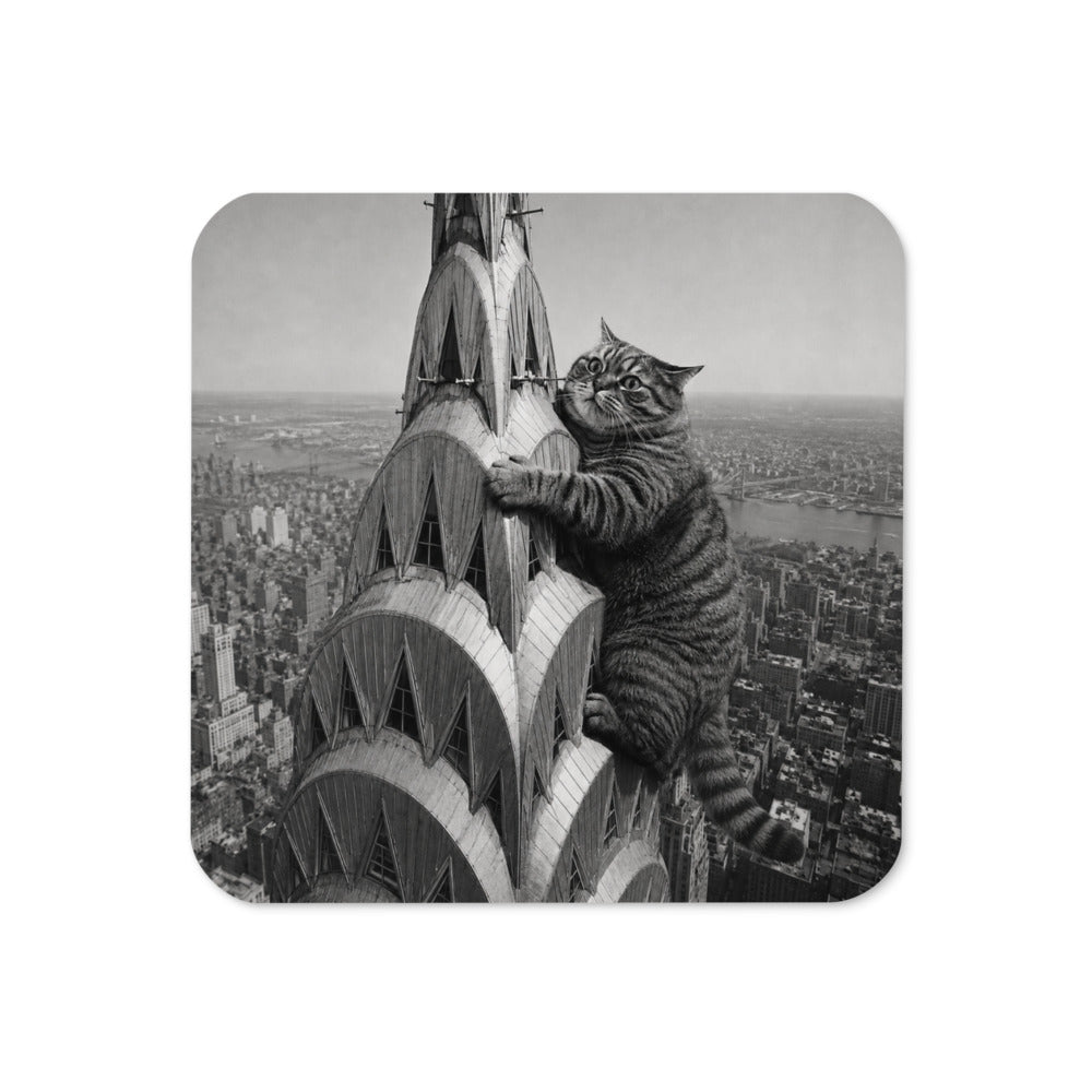 Custom cat portrait coaster in the Chrysler Building style