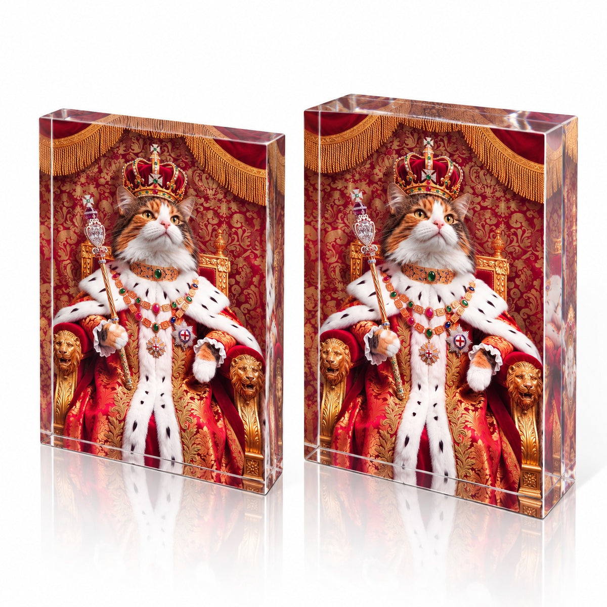 Custom cat portrait acrylic block, Royal style, 1 cat, the standard 1 inch block next to the extra thick block