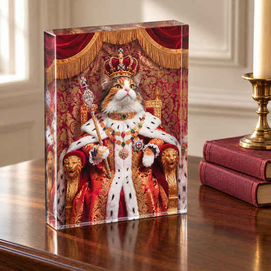 Custom cat portrait acrylic block, Royal style, 1 cat, standing on a table