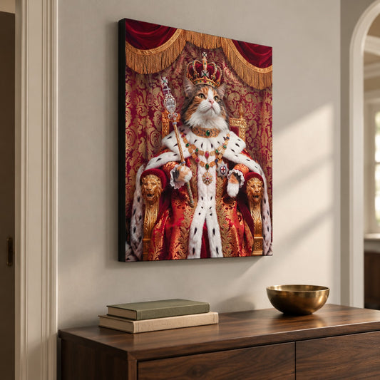 Custom cat portrait float mount print, Royal style, 1 cat, hanging on the wall