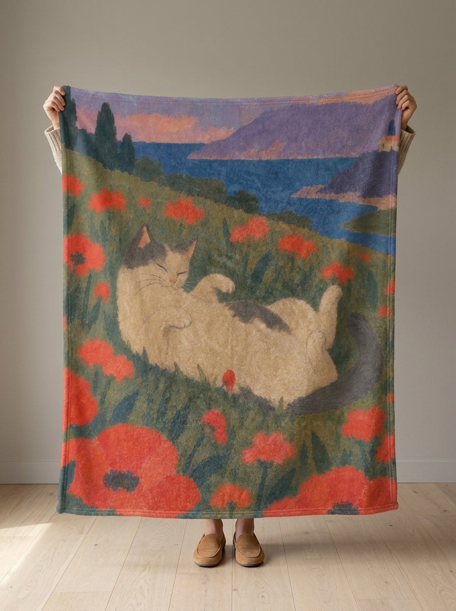 Custom cat portrait blanket, Modern Minimalism style, held open