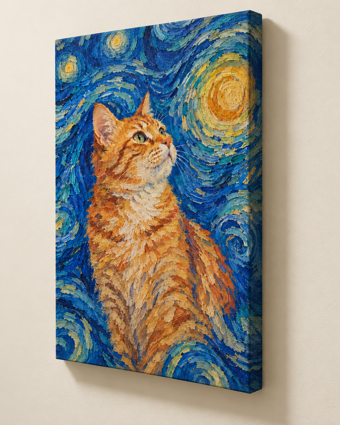 Van Gogh cat portrait canvas, 1 cat, Unframed, three-quarter view