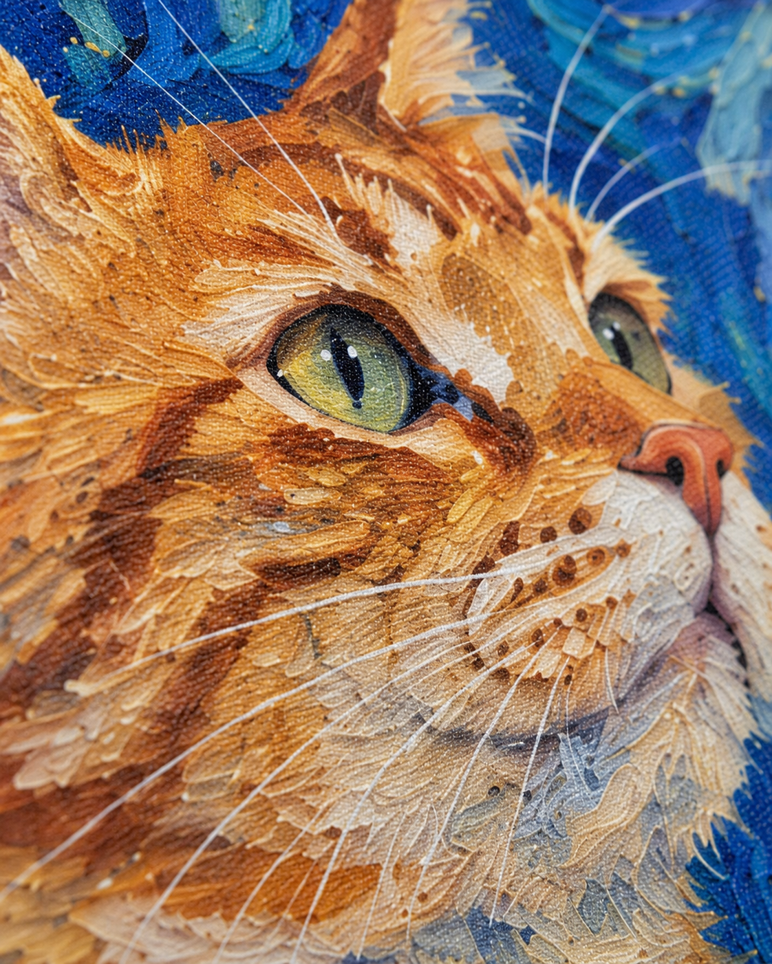 Van Gogh cat portrait canvas, 1 cat, close-up of the print
