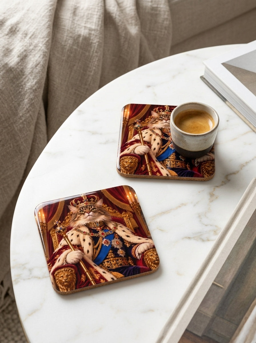 Custom cat portrait coaster, Royal style, lifestyle
