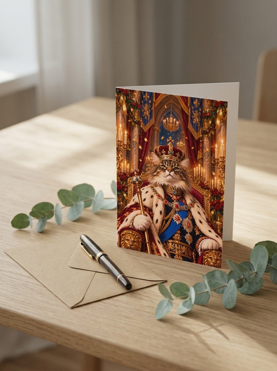 Custom cat portrait greeting card, Royal style, lifestyle