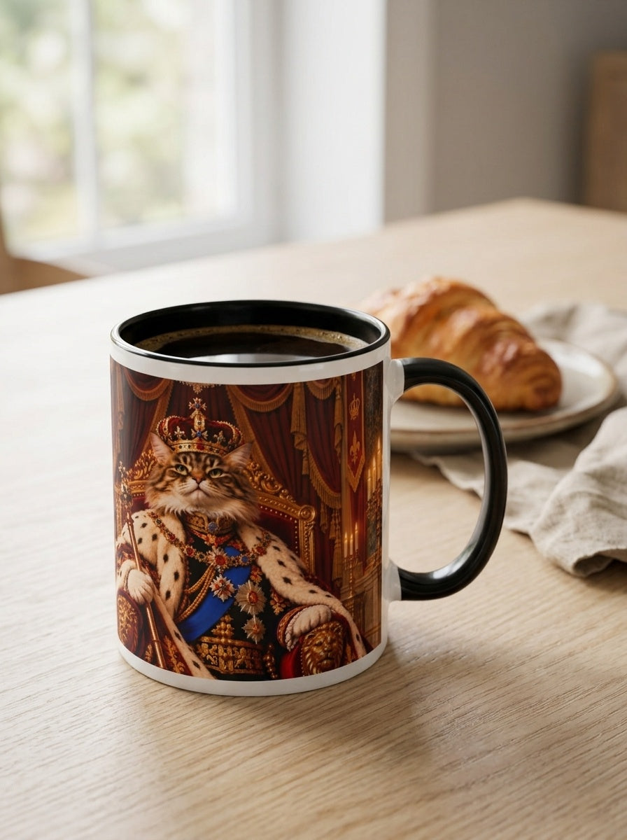 Custom cat portrait mug, Royal style, lifestyle
